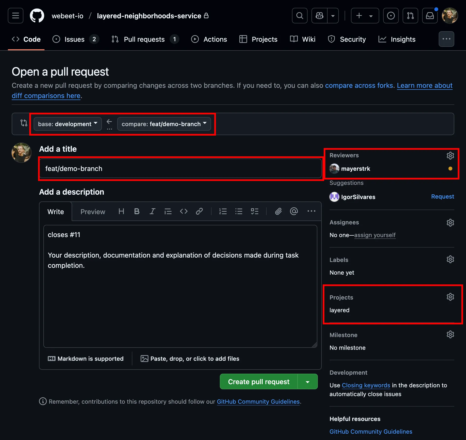 Create a new PR window on GitHub